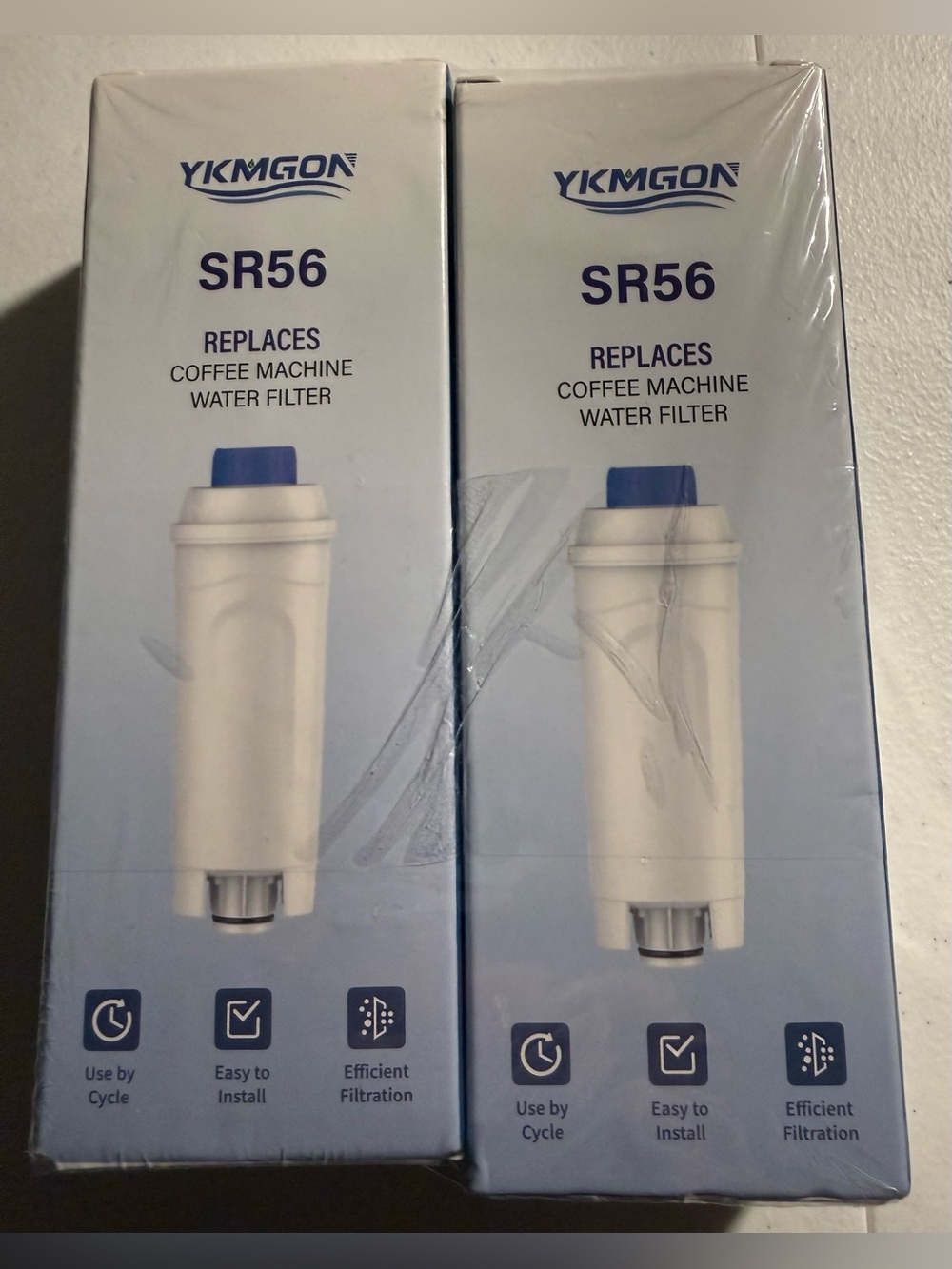 YKMGON SR56 Coffee Machine Water Filter - White with Blue Cap (2-Pack)